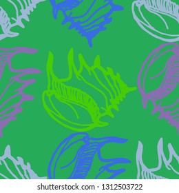 Seashell summer background - marine seamless pattern.