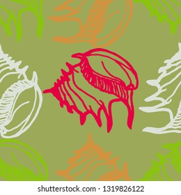 Seashell summer background - marine seamless pattern.