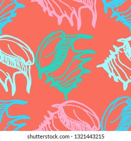 Seashell summer background - marine seamless pattern.