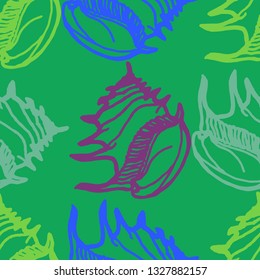 Seashell summer background - marine seamless pattern.