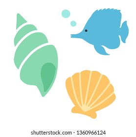 Seashell and tropical fish icon