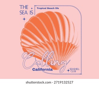 Seashell vector art. Seashell Graphics in vintage. summer women's tee shirt design. girls print design. summer artwork.