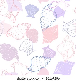 Seashell vector background. Abstract seamless pattern. Endless ornament. Rose quartz and serenity color on white background. Can be used for wallpaper, textile, fabric, surface textures.