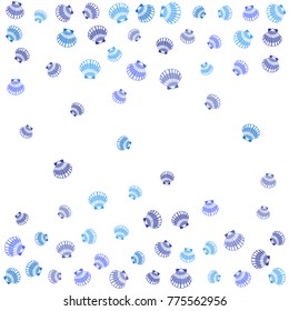 Seashell vector graphics, cyan pearl bivalved mollusks illustration. Exotic scallop, bivalve pearl shell, marine mollusk isolated wild nature background. Minimal blue sea shell pattern.