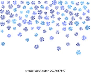 Seashell vector graphics, pearl bivalved mollusks illustration. Exotic scallop, bivalve pearl shell, marine mollusk isolated wild nature background. Simple sea shell vector in blue and white.