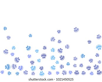Seashell vector graphics, pearl bivalved mollusks illustration. Sea scallop, bivalve pearl shell, marine mollusk isolated wild nature background. Minimalist sea shell graphic design in blue.