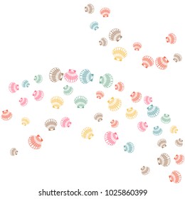 Seashell vector graphics, pearl bivalved mollusks illustration. Underwater scallop, bivalve pearl shell, marine mollusk isolated wild nature background. Minimal sea shell graphic design.