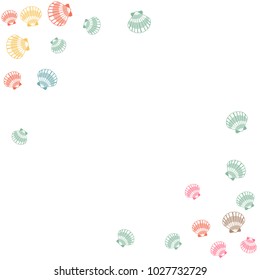 Seashell vector graphics, pearl bivalved mollusks illustration. Cute scallop, bivalve pearl shell, marine mollusk isolated wildlife background. Simple sea shell vector.