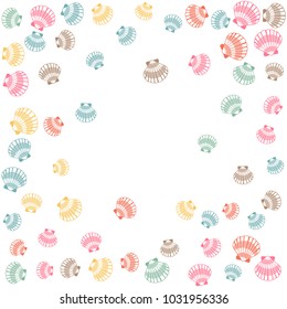 Seashell vector graphics, pearl bivalved mollusks illustration. Cartoon scallop, bivalve pearl shell, marine mollusk isolated wild life background. Simple sea shell pattern.
