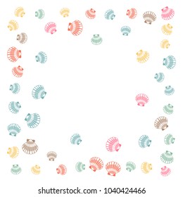 Seashell vector graphics, pearl bivalved mollusks illustration. Exotic scallop, bivalve pearl shell, marine mollusk isolated wildlife background. Trendy sea shell graphic design.