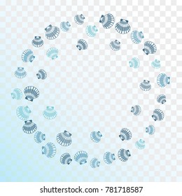 Seashell vector graphics, pearl bivalved mollusks illustration. Cartoon scallop, bivalve pearl shell, marine mollusk isolated wild nature background. Minimalist sea shell pattern.