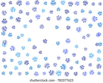 Seashell vector graphics, pearl bivalved mollusks illustration. Ocean scallop, bivalve pearl shell, marine mollusk isolated wild life background. Minimal blue sea shell graphic design.