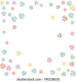 Seashell vector graphics, pearl bivalved mollusks illustration. Underwater scallop, bivalve pearl shell, marine mollusk isolated wildlife background. Minimalist sea shell pattern.