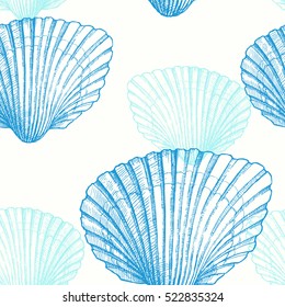 Seashell. Vector hand drawn graphic illustration. Marine seamless pattern