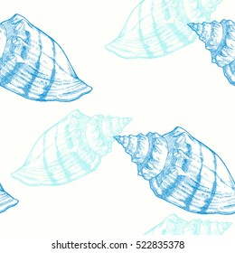 Seashell. Vector hand drawn graphic illustration. Marine seamless pattern