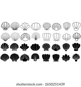Seashell vector icon set. Shell illustration sign collection. conch symbol. Sea Life web icons.