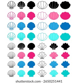 Seashell vector icon set. Shell illustration sign collection. conch symbol. Sea Life web icons.
