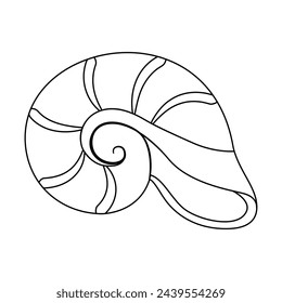 Seashell vector illustration. Black and white outline Seashell Coloring page for kids and adults. Page for relaxation and meditation. Vector illustration