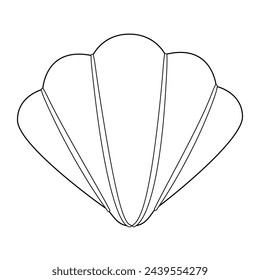 Seashell vector illustration. Black and white outline Seashell Coloring page for kids and adults. Page for relaxation and meditation. Vector illustration