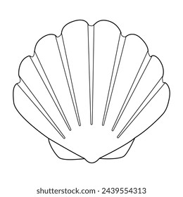 Seashell vector illustration. Black and white outline Seashell Coloring page for kids and adults. Page for relaxation and meditation. Vector illustration