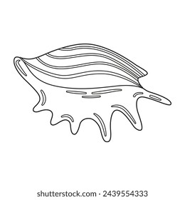 Seashell vector illustration. Black and white outline Seashell Coloring page for kids and adults. Page for relaxation and meditation. Vector illustration
