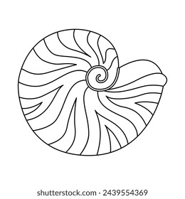 Seashell vector illustration. Black and white outline Seashell Coloring page for kids and adults. Page for relaxation and meditation. Vector illustration