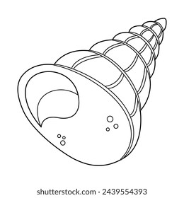 Seashell vector illustration. Black and white outline Seashell Coloring page for kids and adults. Page for relaxation and meditation. Vector illustration
