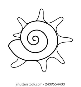 Seashell vector illustration. Black and white outline Seashell Coloring page for kids and adults. Page for relaxation and meditation. Vector illustration