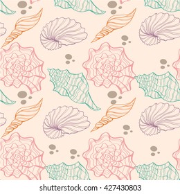 Seashell  vector pattern. Hand drawn vector