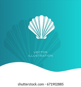 Seashell vector silhouette icon on gradient background. Summer flat illustration