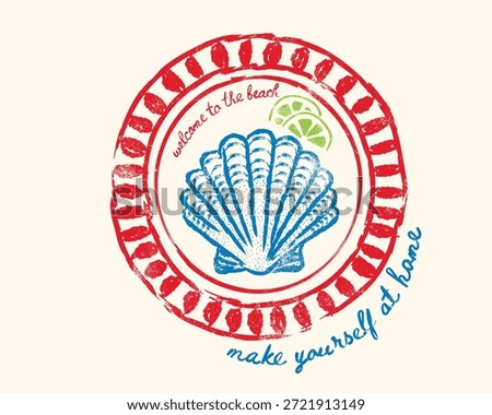 Seashell vintage artwork. vintage women's t-shirt design. Summer vibes artwork. Beach social club. Seashell artwork for t shirt print
