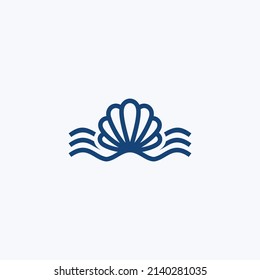 seashell with waves logo design vector silhouette illustration on white background