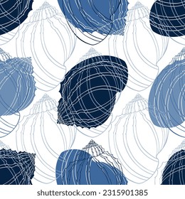 Seashells. Abstract vector background on the marine theme. Seamless pattern on white. Perfect for wallpaper, wrapping, fabric and textile. 