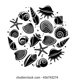 Seashells background. Vector