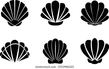 Seashells beach icon set mollusk shells customizable thin flat contour symbols. Various sea shells black collection isolated on transparent background. Perfect for invitations greeting cards.