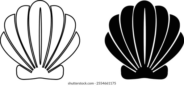 Seashells beach icon set mollusk shells customizable thin line and flat contour symbols. Various sea shells black collection isolated on transparent background. Perfect for invitations greeting cards.