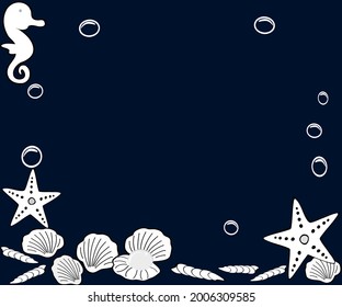seashells and blue starfish, seashells and blue starfish, blue starfish, seahorse vector illustration sea