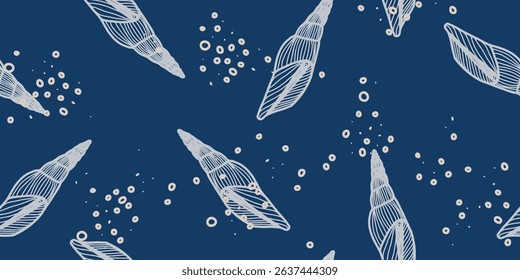Seashells and Bubbles on Blue Pattern