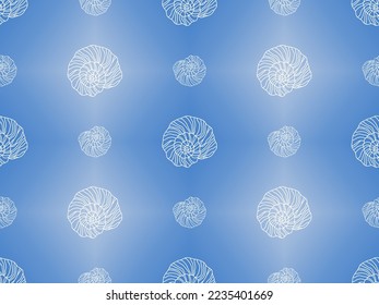 SeaShells cartoon character seamless pattern on blue background