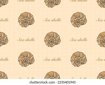 SeaShells cartoon character seamless pattern on orange background