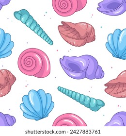 Seashells, conches seamless pattern, sea beach background