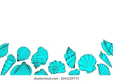 Seashells with copy space for design or message. Hand drawn illustration.
