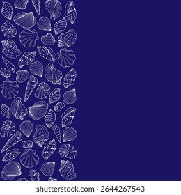 Seashells with copy space for design or message. Hand drawn illustration.