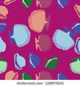 Seashells, cowry seamless  pattern . Hand drawn.
