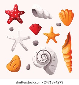 seashells element set, summer element set