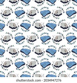 Seashells and Flippers. Seamless pattern on a white background. Cute vector illustration.