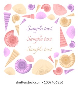Seashells frame isolated on white background. Design template. Vector illustration