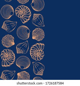 Seashells frame. Sea and ocean design template. Vector illustration. Vector card templates. Perfect for business card, invitation, wedding and web design.