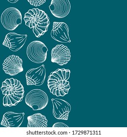 Seashells frame. Sea and ocean design template. Vector illustration. Vector card templates. Perfect for business card, invitation, wedding and web design.