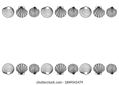 Seashells frame. Sea and ocean design template. Vector illustration. Vector card templates. Perfect for business card, invitation, wedding and web design.